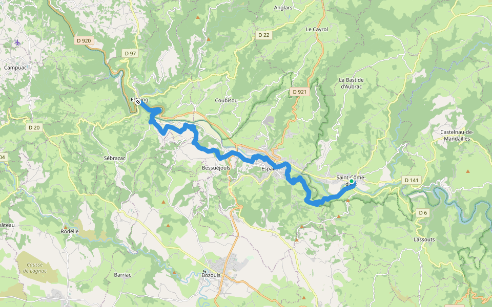 Via Podiensis (08), Saint-Côme-d'Olt - Estaing walking route map in Saint-Côme-d'Olt
