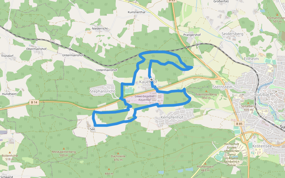 Kauerhofer Rundwanderweg walking route map in Sulzbach-Rosenberg