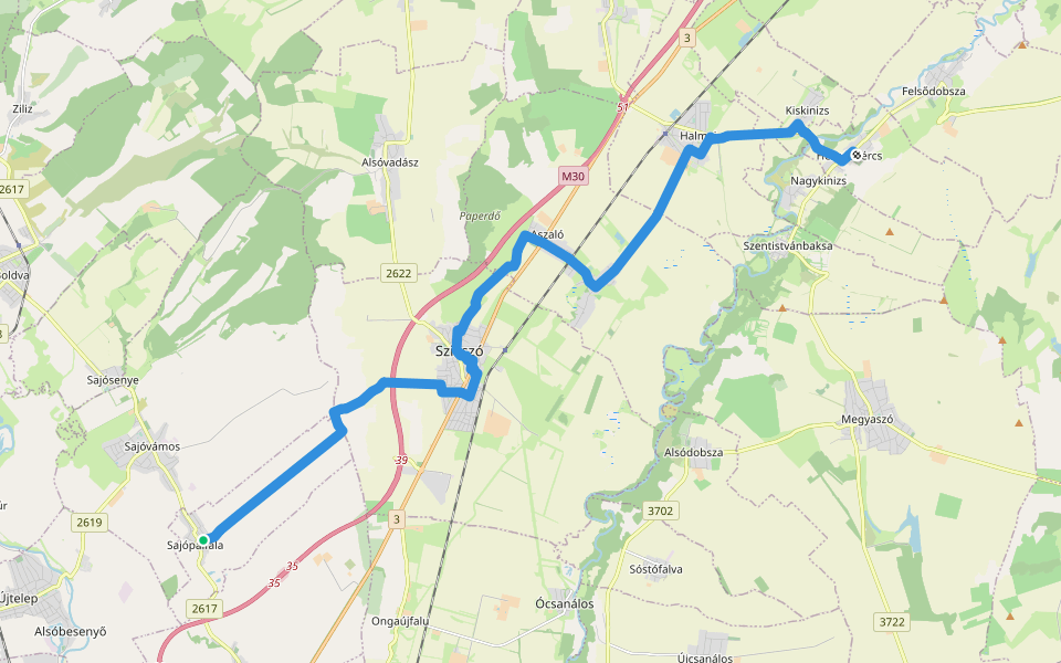 LM, Mária-út, M01-31 (Sajópálfala – Hernádkércs) walking route map in Sajópálfala