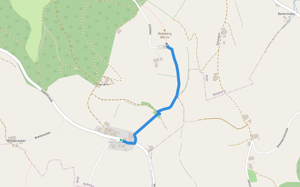 Hostete - Belpberg/Chutze walking route map in Belp