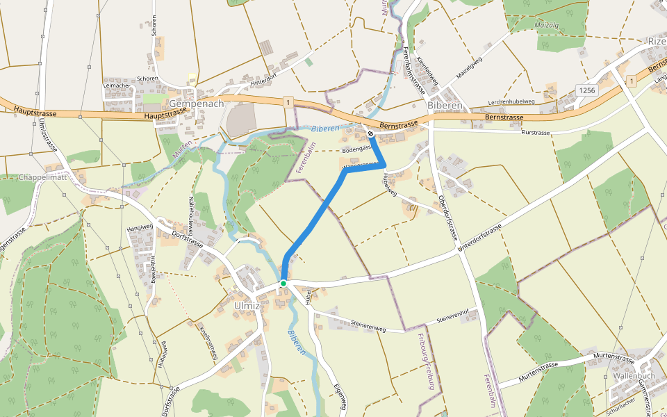 Ulmiz - Biberen/Mühle walking route map in Ulmiz
