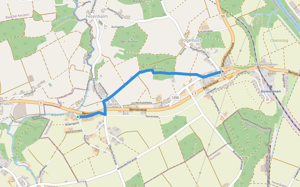 Biberen/Mühle - Rizenbach walking route map in Biberen