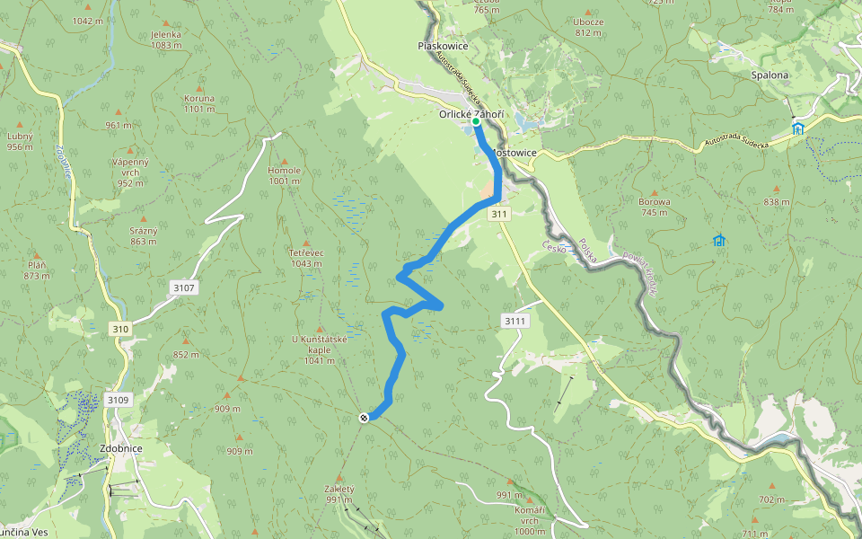 [Z] Orlické Záhoří - Pěticestí walking route map in Orlické Záhoří