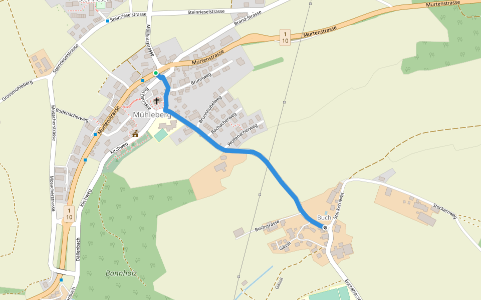 Mühleberg - Buech walking route map in Mühleberg