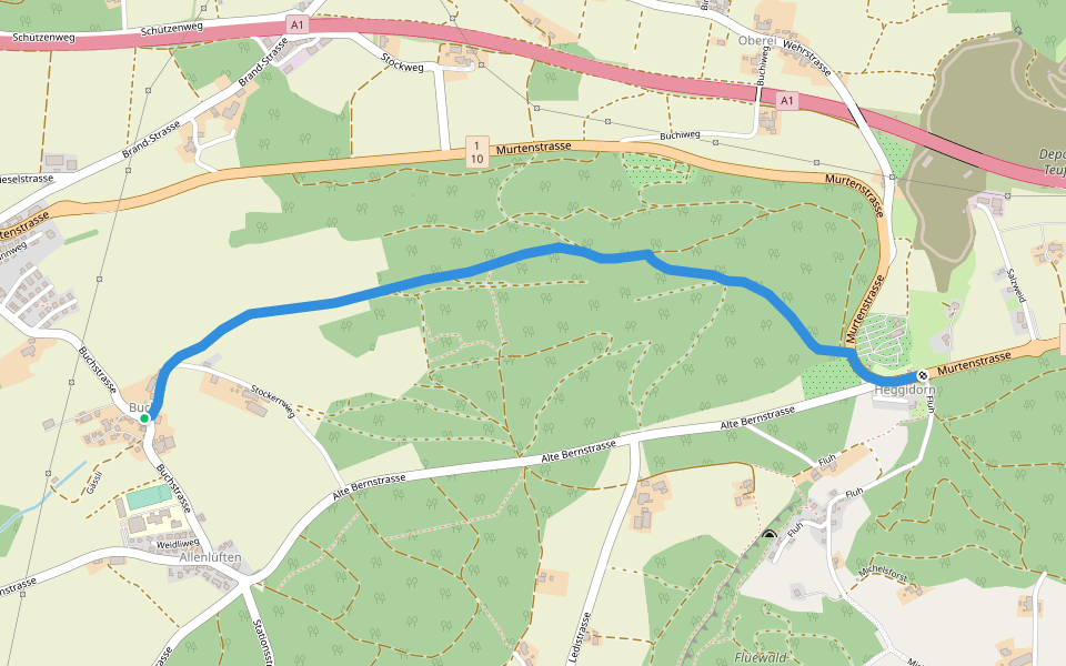 Buech - Heggidorn walking route map in Mühleberg