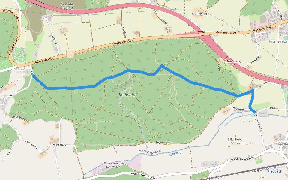Heggidorn - Riedbach/Mühle walking route map in Frauenkappelen