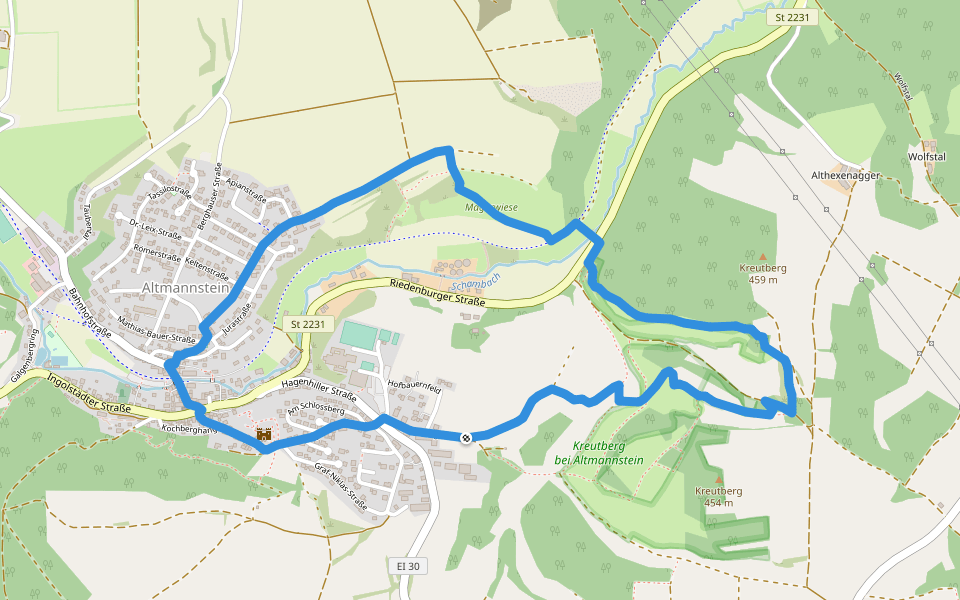 Kreutbergweg walking route map in Altmannstein