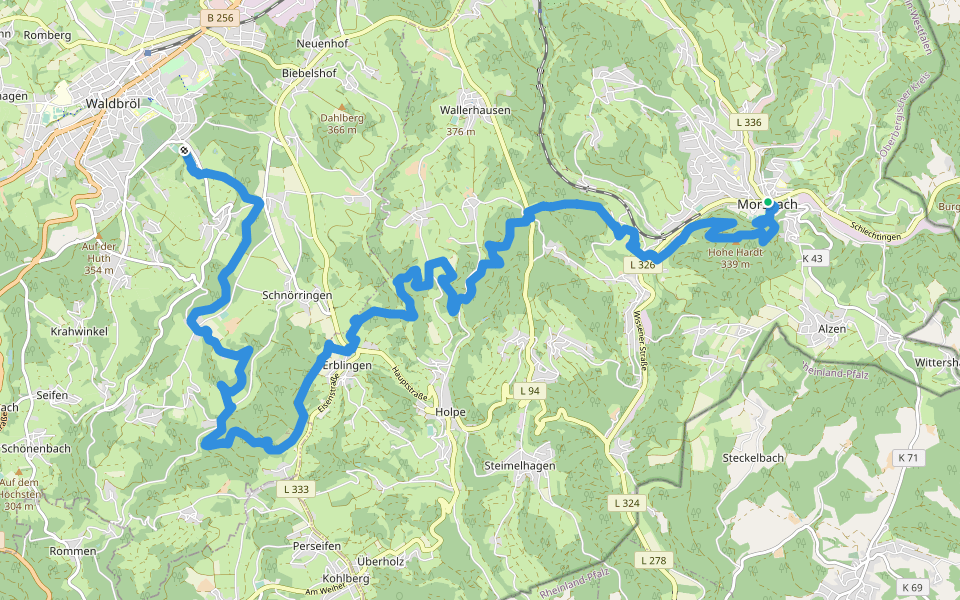 Bergischer Panoramasteig (Etappe 10) walking route map in Morsbach