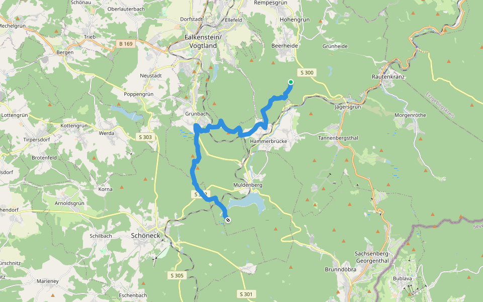 Gelbe Markierung walking route map in Auerbach/Vogtland