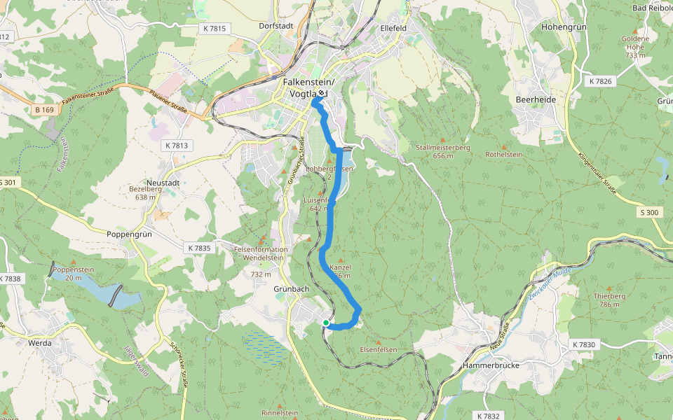 Grüne Markierung walking route map in Grünbach