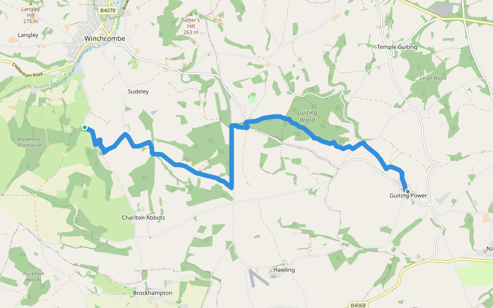 Gustav Holst Way (Corndean Lane to Guiting Power) walking route map in Winchcombe