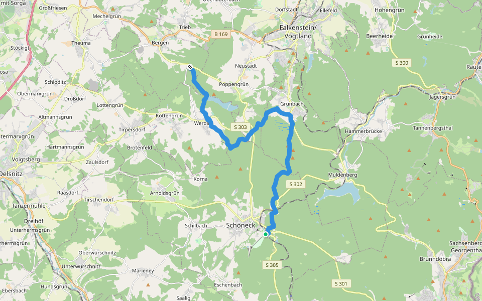 Grüne Wandermarkierung walking route map in Schöneck/Vogtland