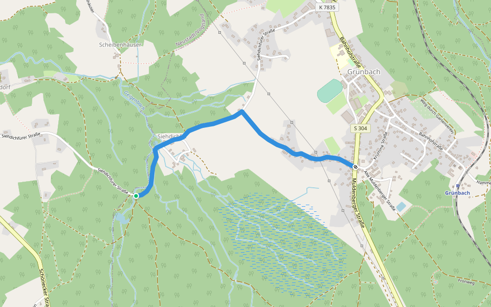Grüne Wandermarkierung walking route map in Grünbach