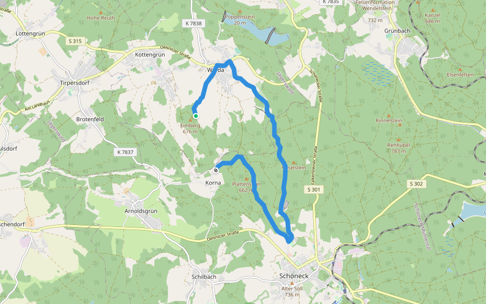 Gelbe Wandermarkierung walking route map in Werda