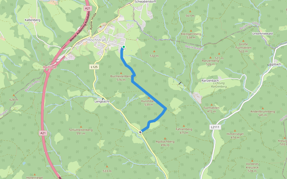 Hochstraß - Hundsberg - L125 walking route map in Klausen-Leopoldsdorf