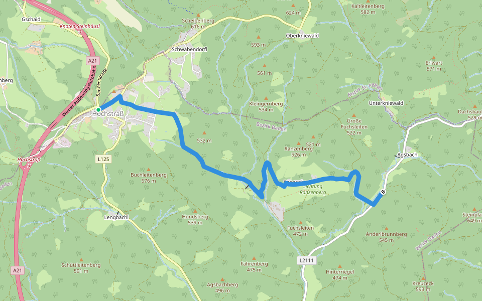 Hochstraß - Ranzenbach - Agsbach walking route map in Klausen-Leopoldsdorf