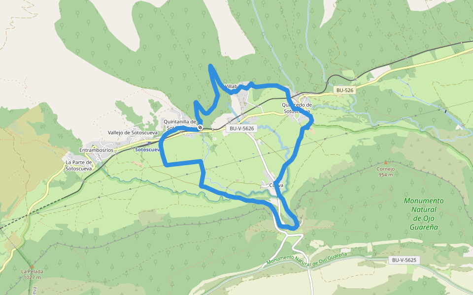 PRC-BU 31 El Valle walking route map in Villabascones de Sotoscueva