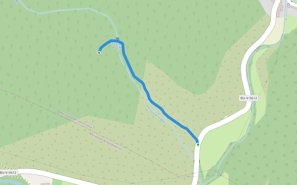 PRC-BU 36 Cascada de la Mea walking route map in Quintanilla Valdebodres