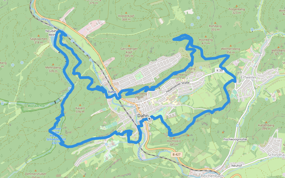 Dahner Rundwanderweg walking route map in Dahn