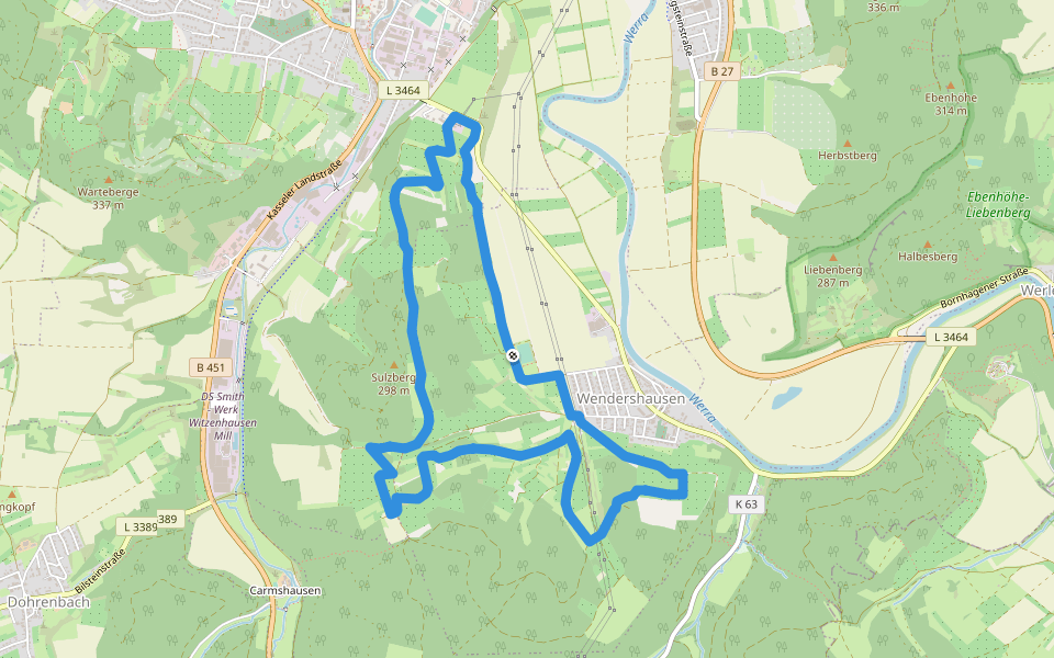 Kirschwanderweg 1 walking route map in Witzenhausen