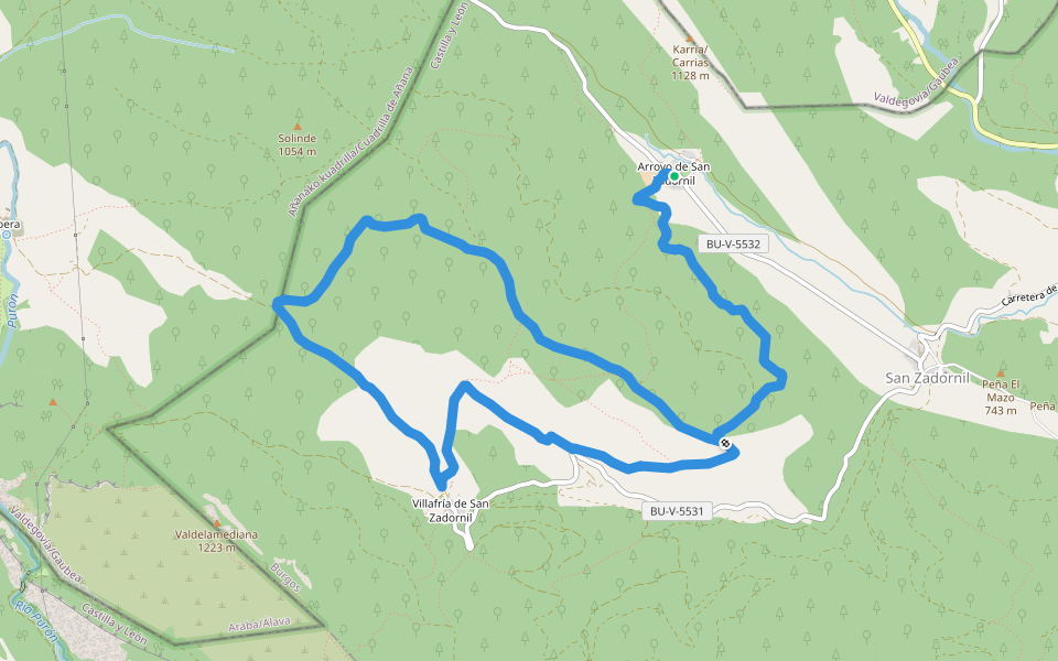 PRC-BU 100 Arroyo de San Zadornil walking route map in Arroyo de San Zadornil