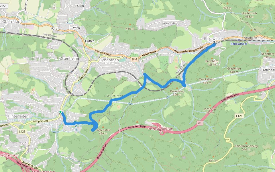 Hinterleiten - Rekawinkel walking route map in Eichgraben