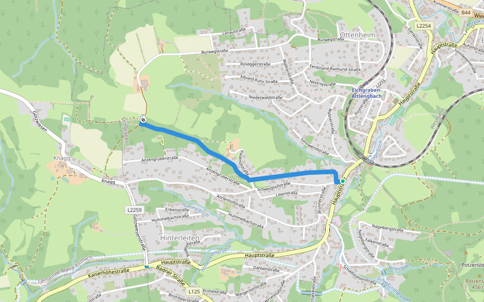 Zubringer 11 Höhenwanderweg um Eichgraben walking route map in Hinterleiten