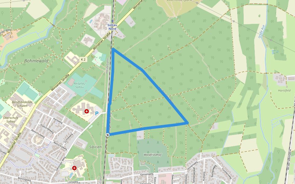 Nordic Walking Strecke 1 (grün) walking route map in Soltau