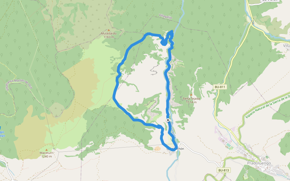 PR-BU 58 Desfiladero del Garganchón walking route map in Pradoluengo