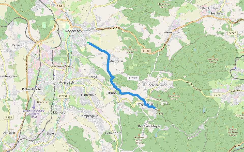 Ww Rodewisch - Rützengrün - Vogelsgrün walking route map in Rodewisch