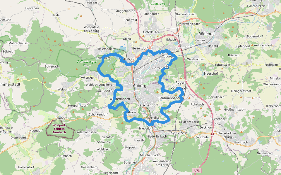 Coburger Rundwanderweg walking route map in Coburg