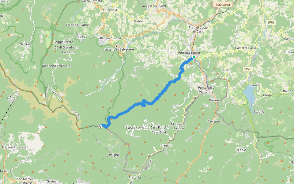Sentiero CAI 101 walking route map in Porretta Terme