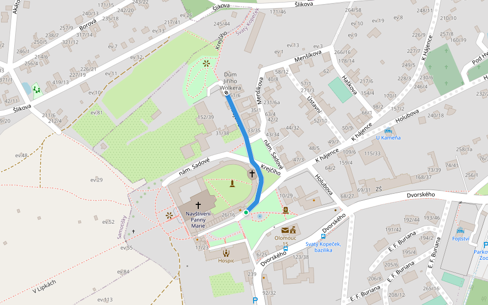 [Č] odb. Dům Jiřího Wolkera walking route map in Olomouc