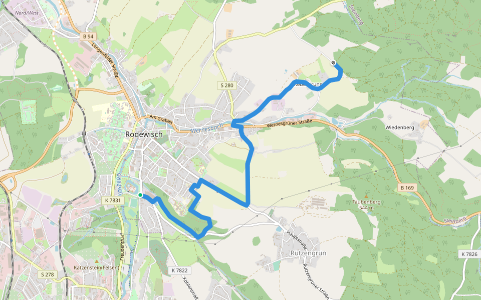 Ww Rodewisch - Rebesbrunn - Anschluß rote Markierung Richtung Steinberg walking route map in Rodewisch