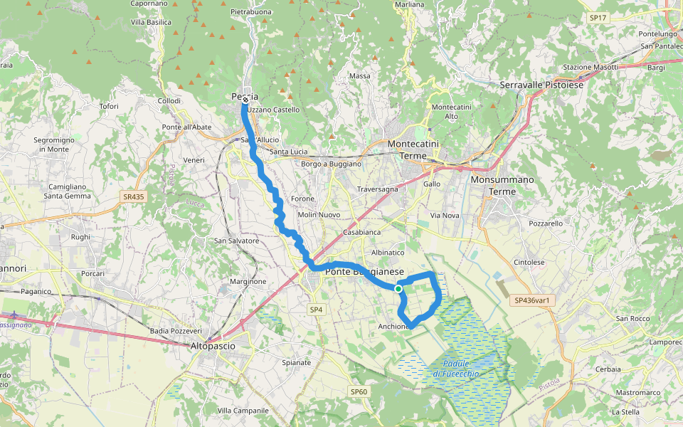 Valle del Pescia - Il trekking lungo il fiume walking route map in Ponte Buggianese