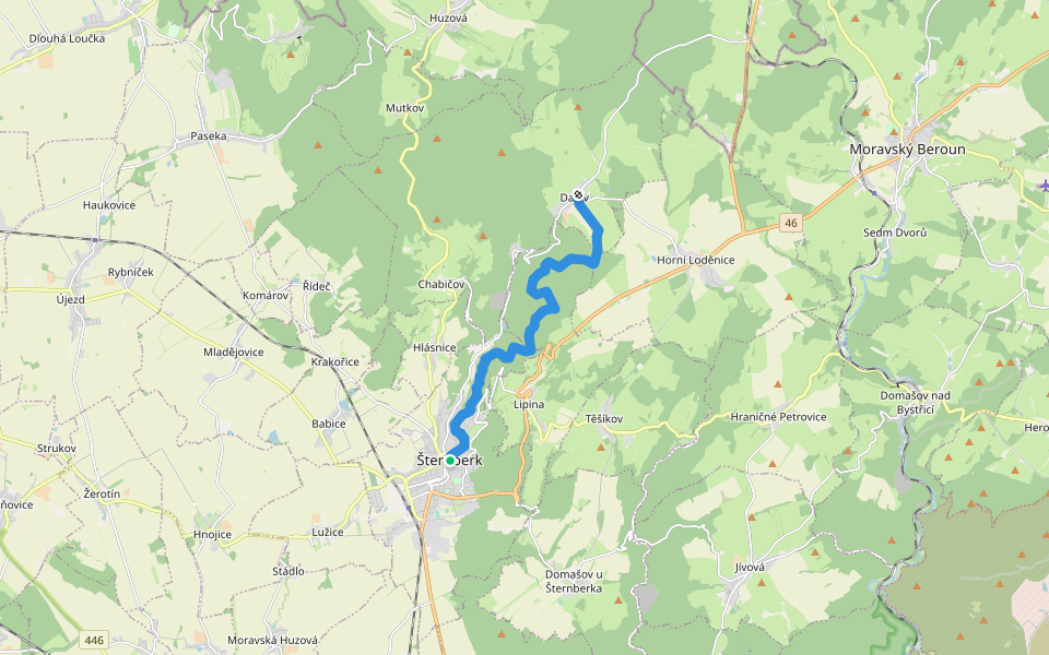 [Ž] Šternberk (nám) - Dalov (bus) walking route map in Pňovice