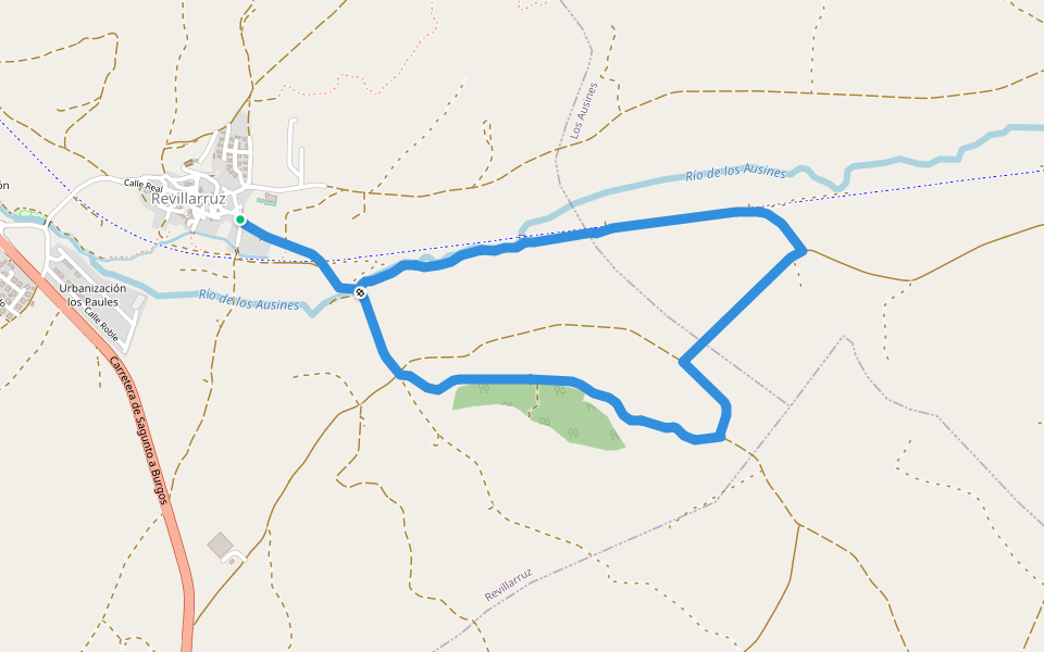 PRC-BU 132 Sendero del Río Ausín walking route map in Revillarruz