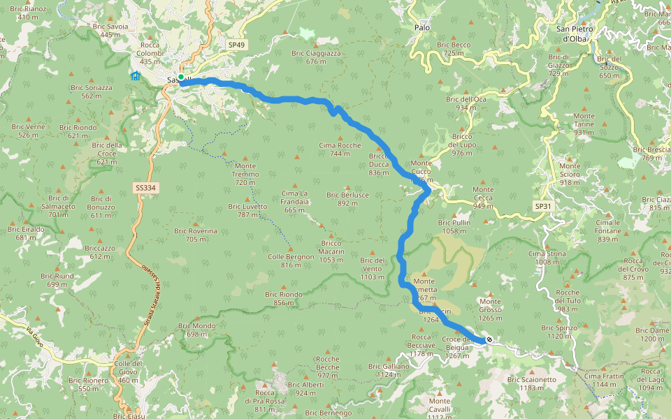 Sassello - Veirera - Monte Beigua walking route map in Sassello