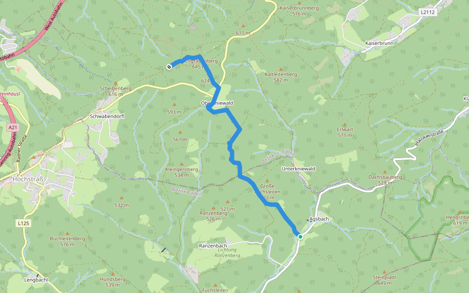 Agsbach - Jochgrabenberg walking route map in Klausen-Leopoldsdorf