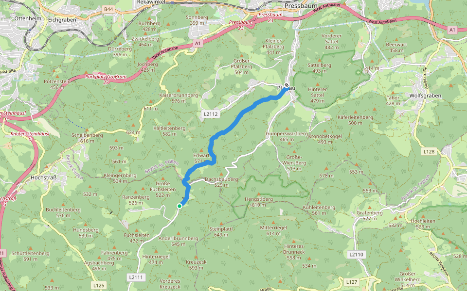 Agsbach - Pfalzau walking route map in Klausen-Leopoldsdorf