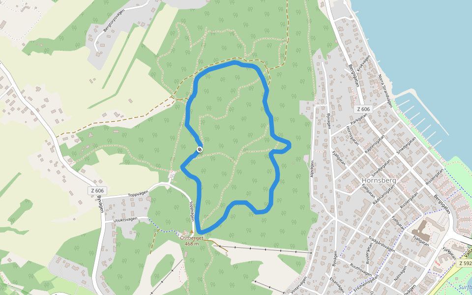 Östbergets elljusspår walking route map in Östersund
