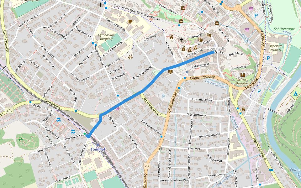 Burgdorf/Steinhof - Burgdorf/Kronenplatz walking route map in Burgdorf