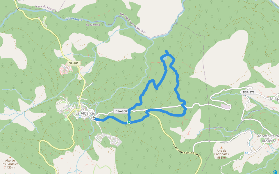 Camino de Las Raices walking route map in La Alberca