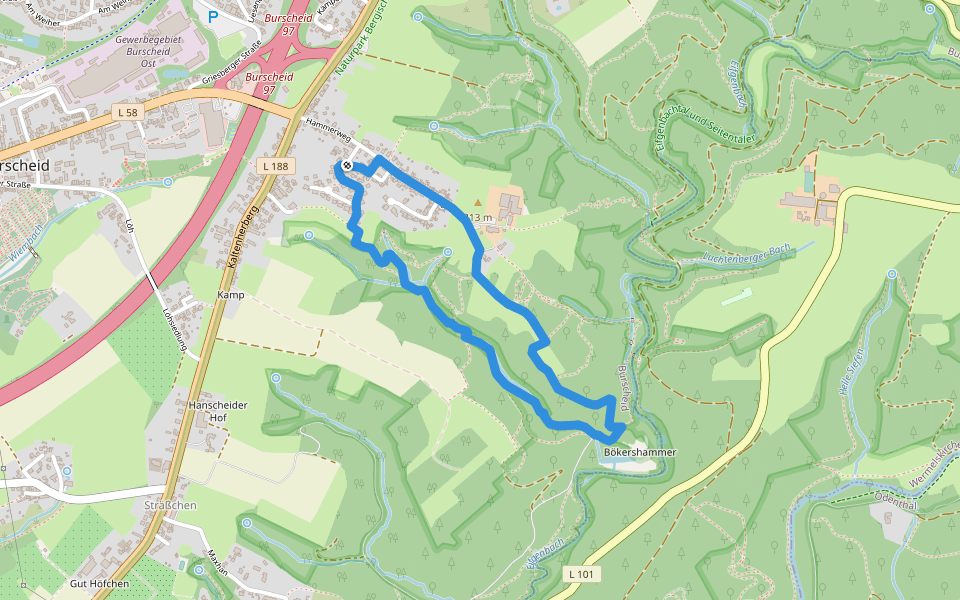 Hammerweg Rundweg A1 walking route map in Burscheid