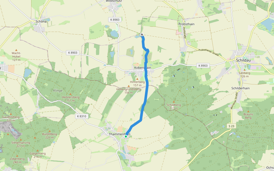 Thammenhain-Kobershain walking route map in Lossatal