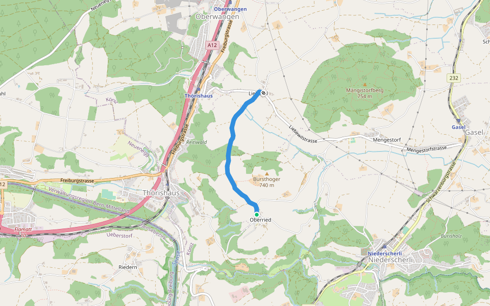 Oberried - Liebewil walking route map in Köniz