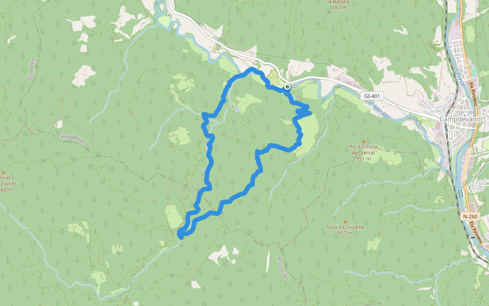 itinerari de natura dels Gorgs del Torrent de la Cabana walking route map in Campdevànol