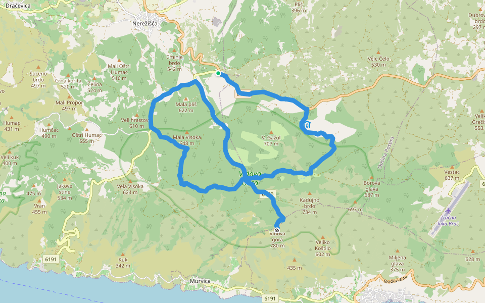 Poučna staza walking route map in Nerežišća