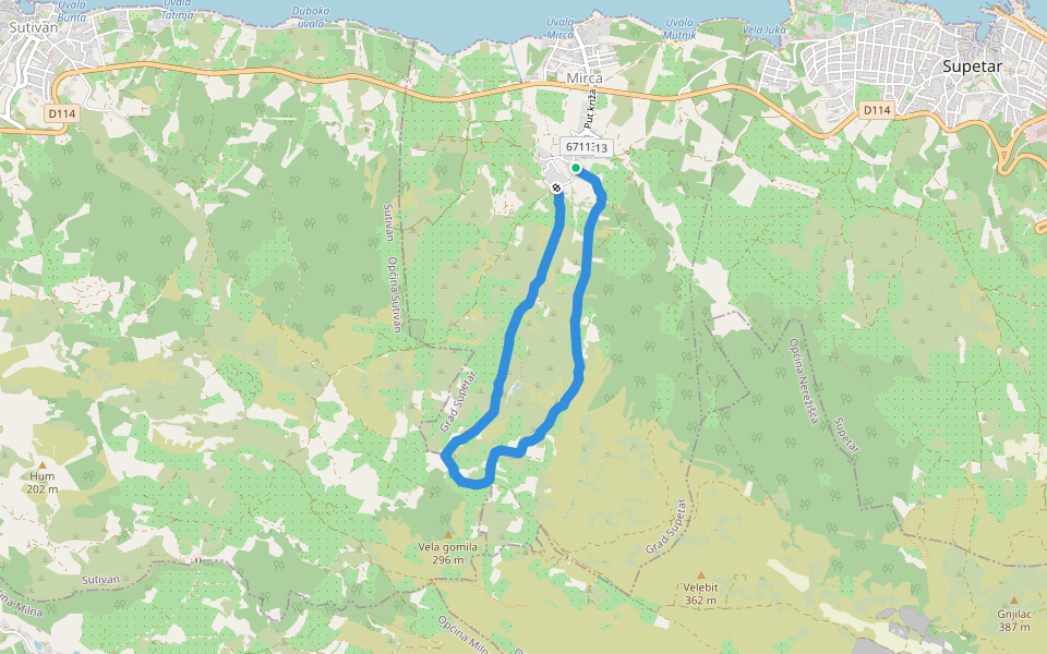 Maslinovi puti walking route map in Mirca
