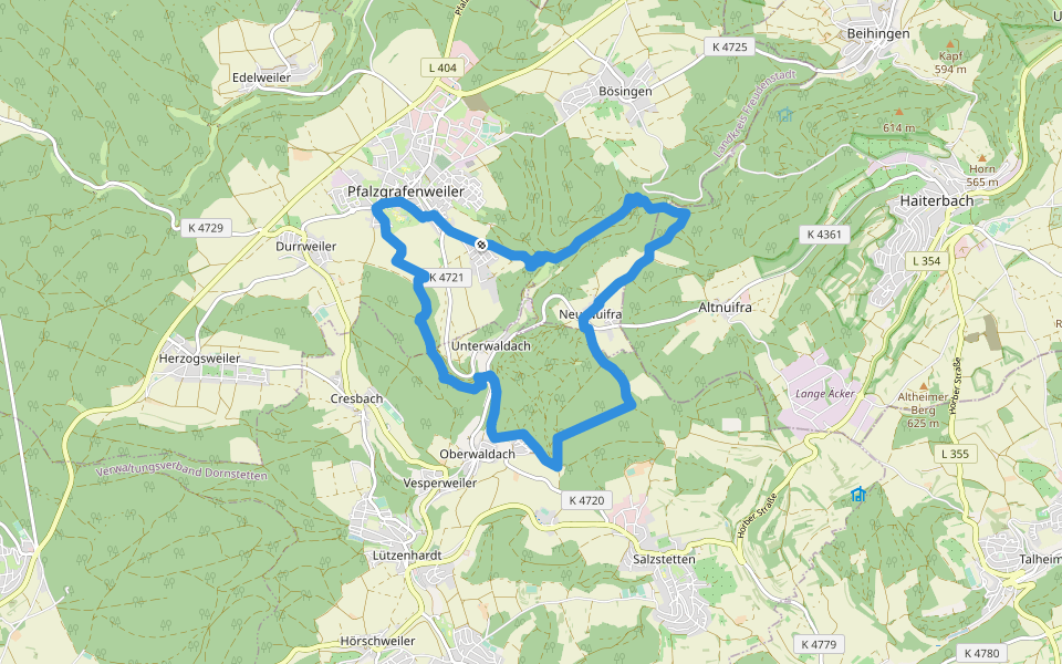 Vier-Burgen-Weg walking route map in Pfalzgrafenweiler